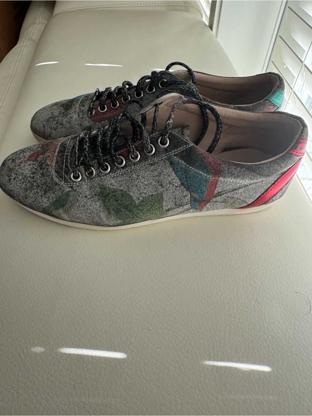 Gucci Bambi tian Gray Floral Lace-Up Women’s Sneakers